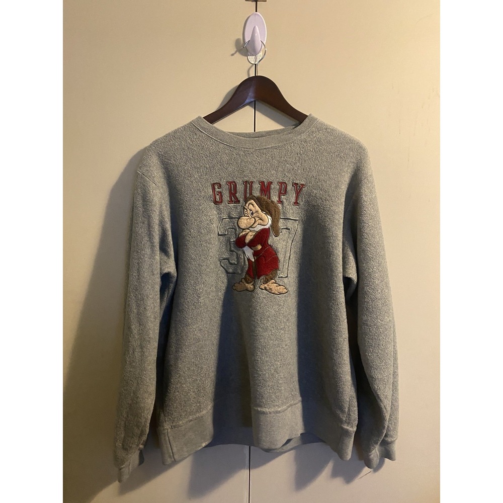 Vintage Disney Grumpy “Happy To Be Grumpy” Grey Sweatshirt Size M Disney Store